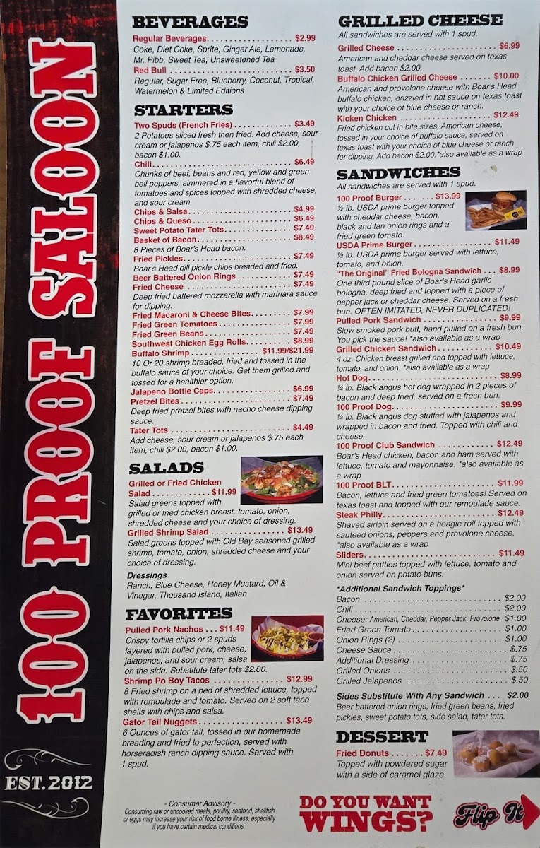 100 Proof Saloon Menu - Image 2